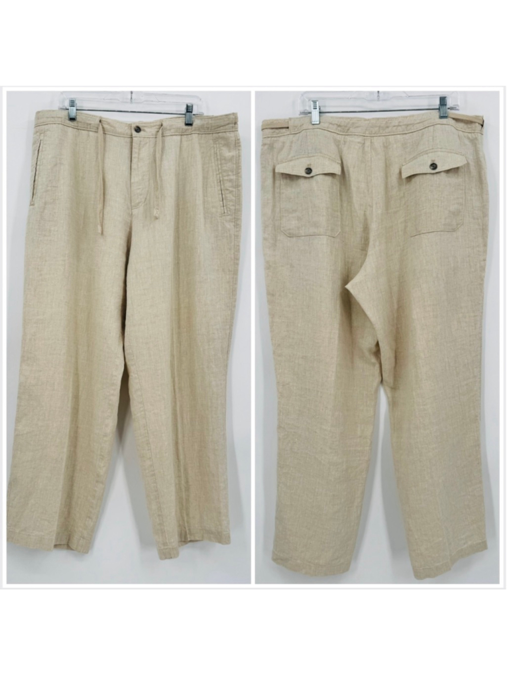 Tasso Elba Island Beige Linen Drawstring Pants 38 x 30
